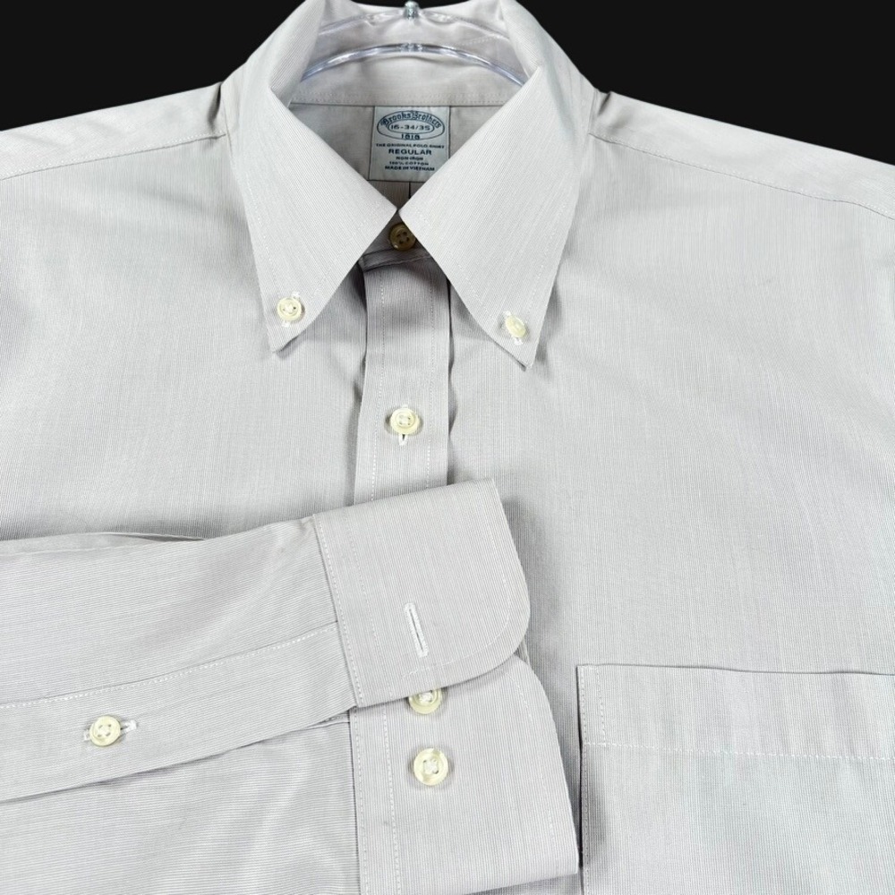 Brooks Brothers 1818 Regular Fit Non-Iron Cotton Dress Shirt Gray 16 34/35